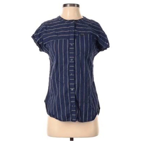 Columbia Navy Pinstripe Loose Cotton Flowy Blouse S - Picture 1 of 7